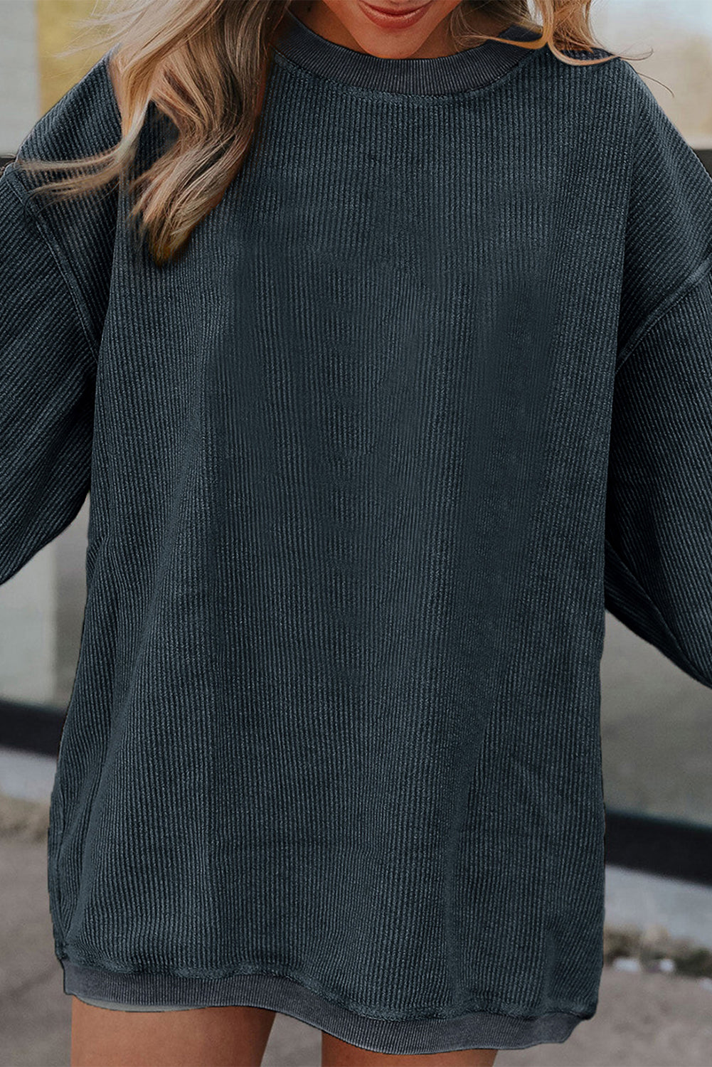 Sweat oversize en velours côtelé gris foncé