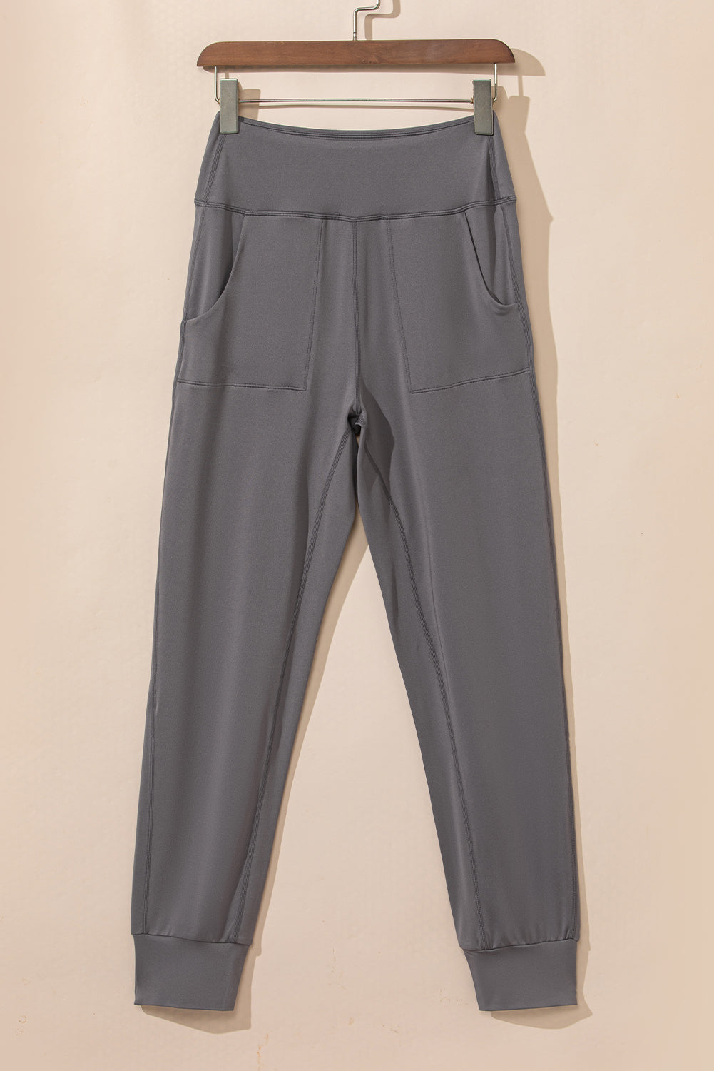 Pantalon de jogging taille haute avec poches et coutures apparentes gris moyen