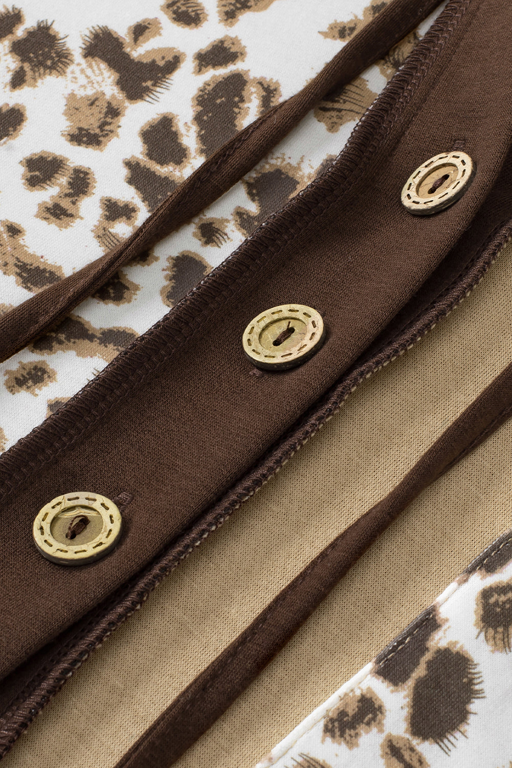 Brown leopardo estampado Colorblock Pocket de bolsillo Henley sudadera