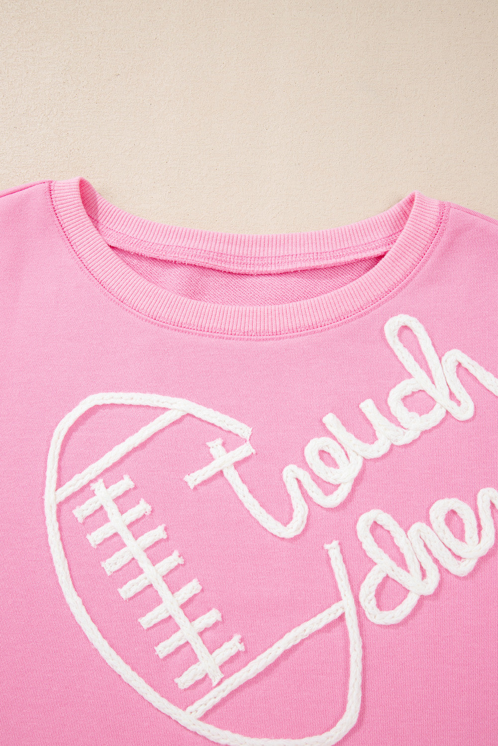 Touch Down Rugby Football Plus Size Pink Embroidered Sweatshirt