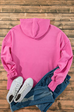 Bonbon Fleece Lined Loose Fit Half Zip Hoodie with Kangaroo Pockets