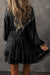 Black mini-ruffle with ruffles and puffy sleeves, loose cut