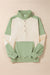 Laurel Green Color Block Patchwork Kangaroo Pocket Button-Down Sweatshirt