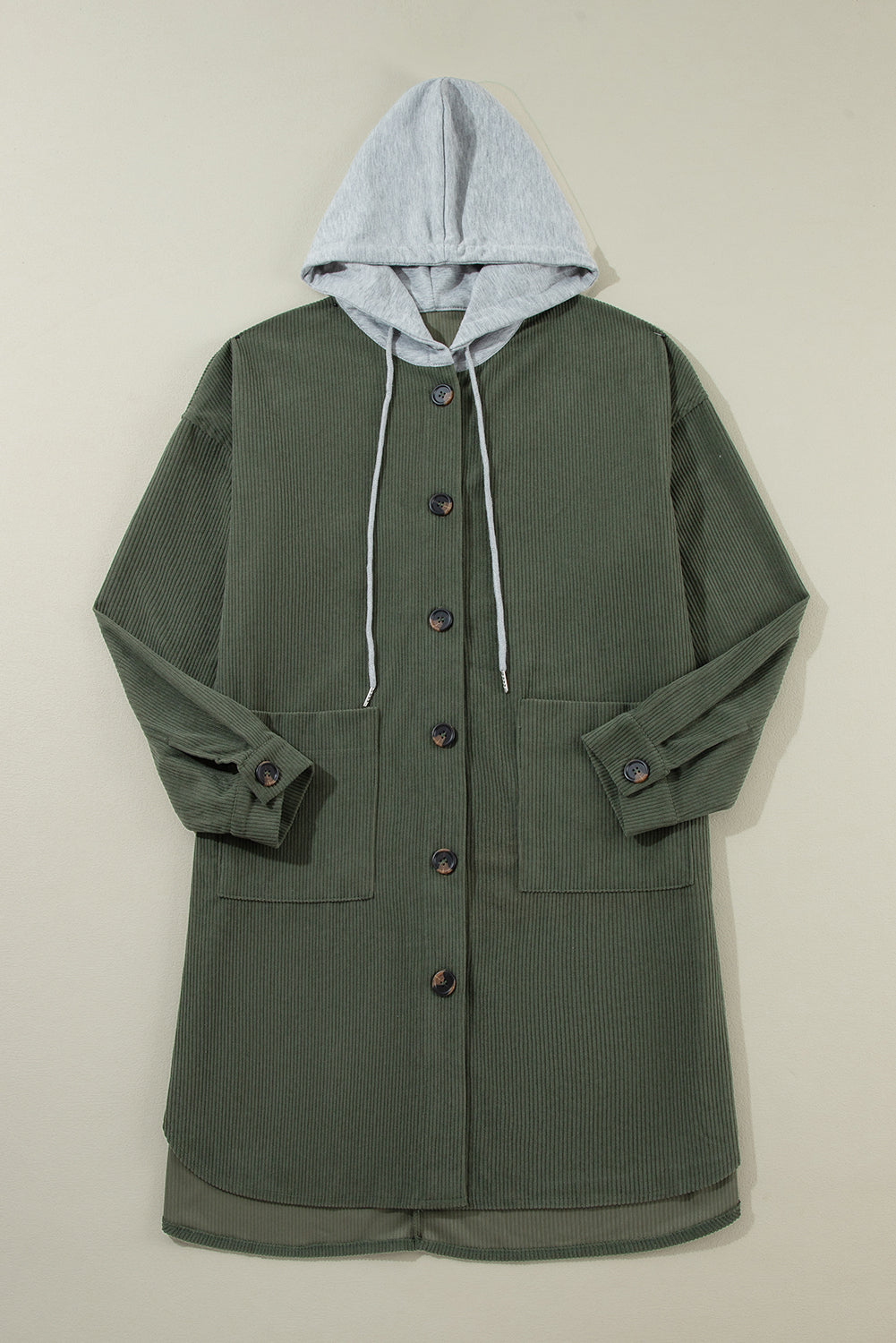 Surprised hooded jacket in ribbed velvet contrast jungle