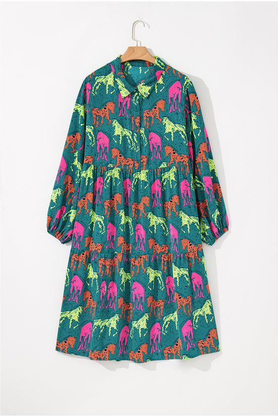 Large horses printed midi dress *