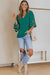 Green loose blouse with flared sleeve and v -collar