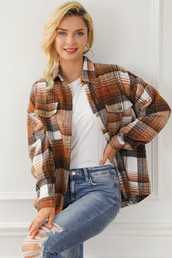 Brown plaid jacket with flap pockets