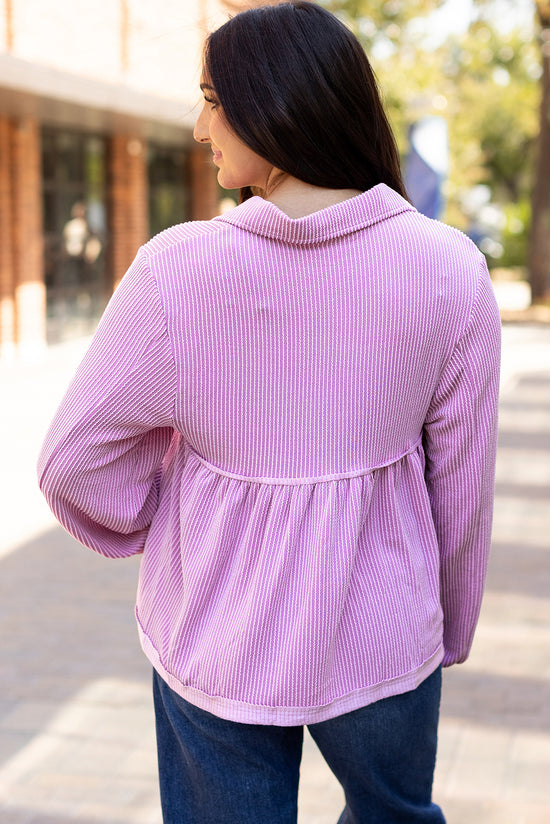 Babydoll blouse in V -neck and Phalaenopsis bubbles sleeves