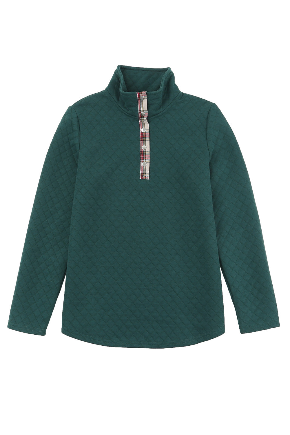 Sweat-shirt Green Geometric Texture Plaid Trim