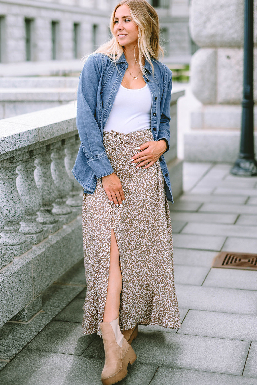 Giacca per camicia in denim a maniche lunghe blu cielo