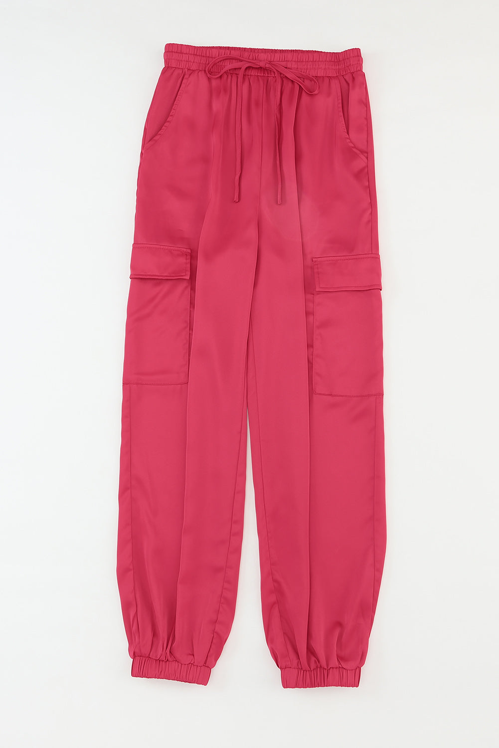 Pantalon taille élastique avec cordon de serrage et poches en satin rose