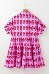 Fluid dress with short sleeves and Multi-Bouton collar *