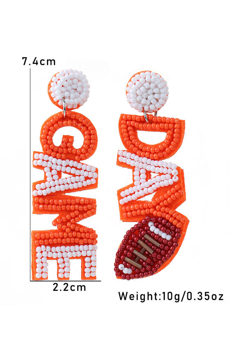 Boucles d'oreilles pendantes en perles de riz Rugby GAME DAY orange