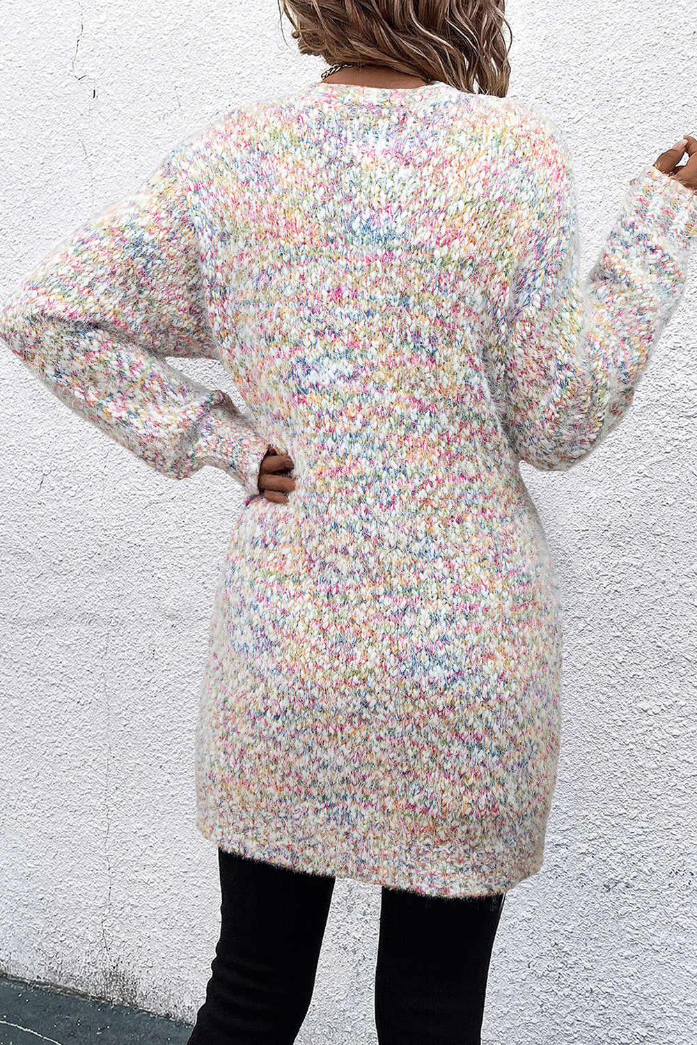 Yellow multi-colored confetti open front knit cardigan