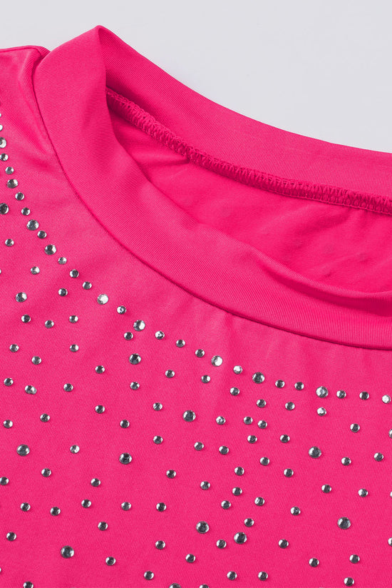 Body with short sleeves and round neck with pink rhinestones *