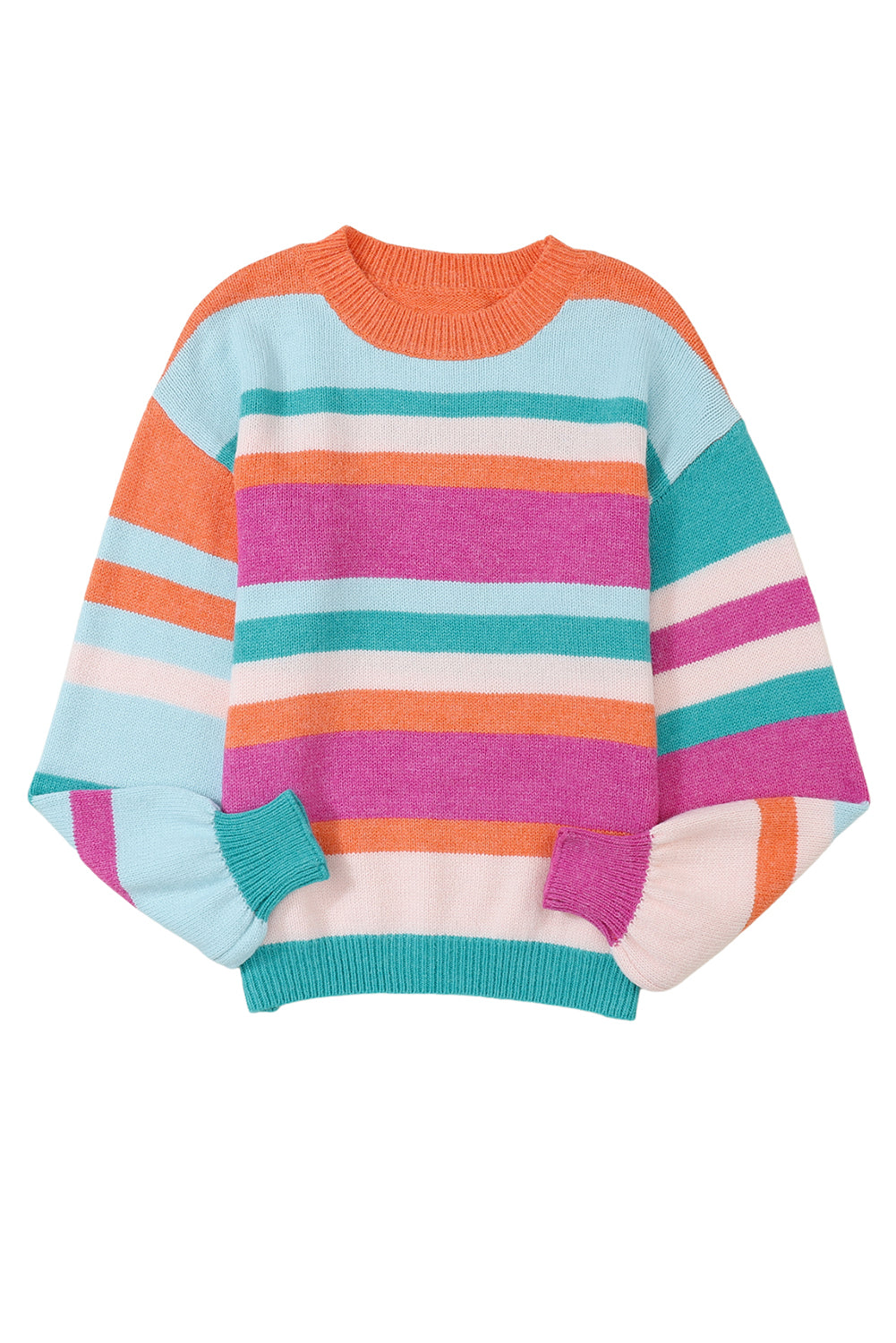 Mehrfarbiger gestreieter Strick -Drop -Schulterpuffarmpullover