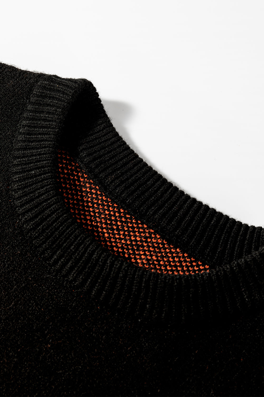 Black shoulder sweater and Halloween pumpkin face pattern