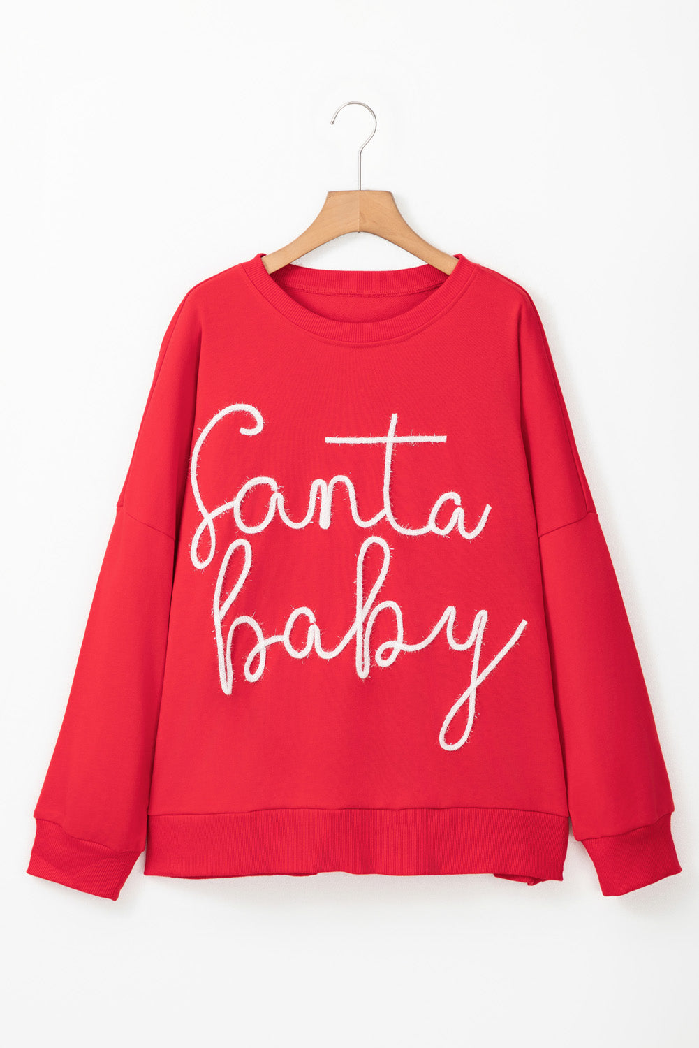 Fiery Red - Plus Size Baby Santa Garland Crewneck Sweatshirt