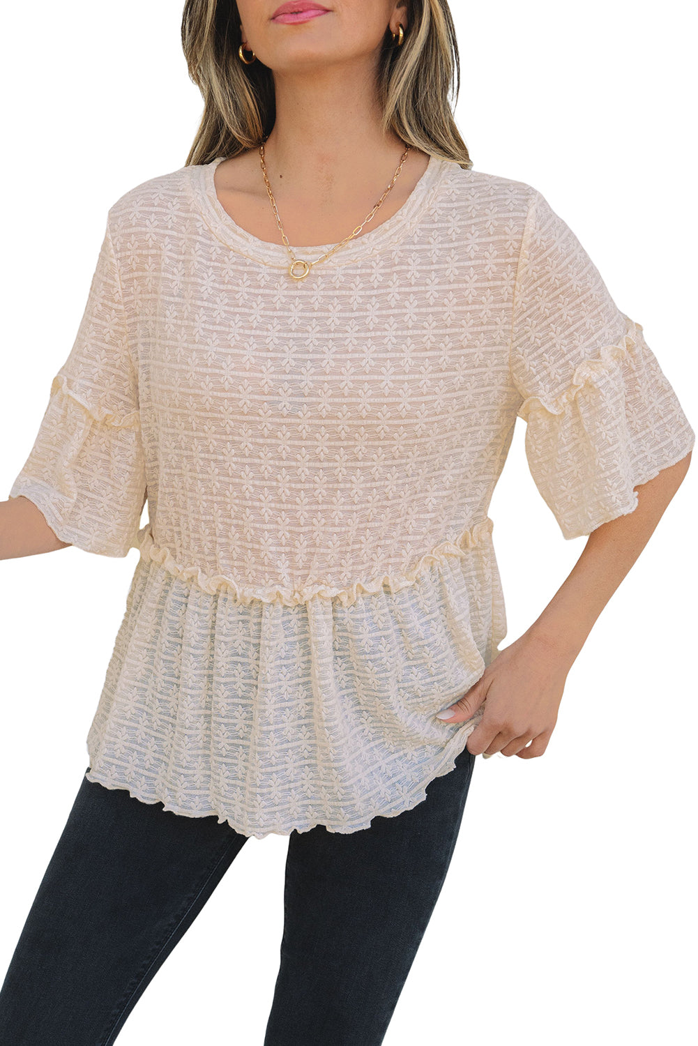 Beige blouse with short sleeves *