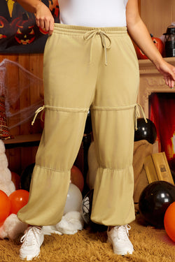 Pantalones de cintura alta con tira ajustada con cordón de apriete beige