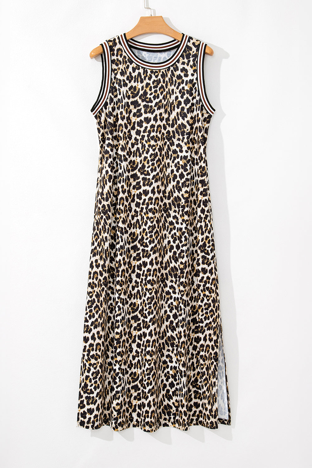 Robe longue noire sans manches léopard *