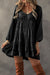 Black mini-ruffle with ruffles and puffy sleeves, loose cut