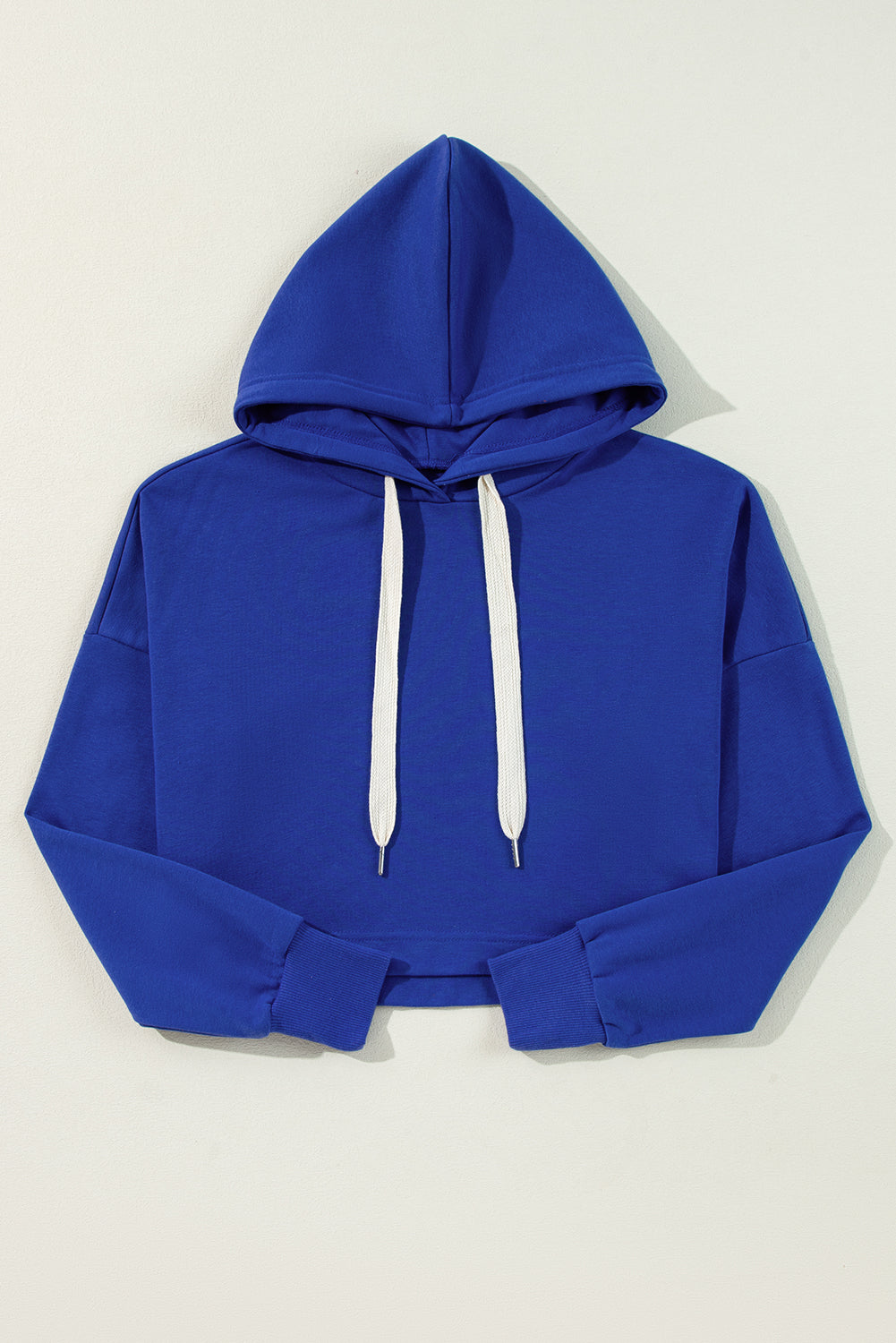 Dark Blue Drop Shoulder Drawstring Cropped Hoodie