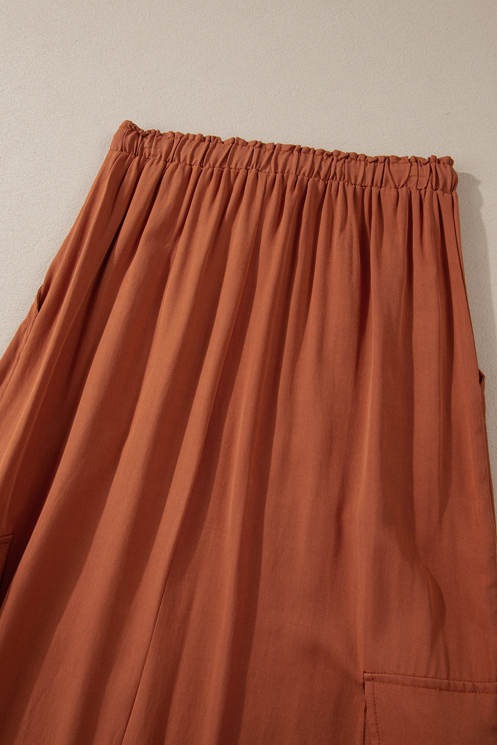 Chestnut Mineral Wash Cargo Pocket Drawstring Waist Maxi Skirt