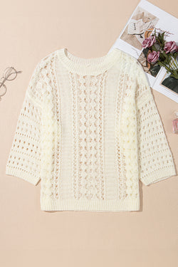 White Pull in openwork knitting with puffy sleeves*