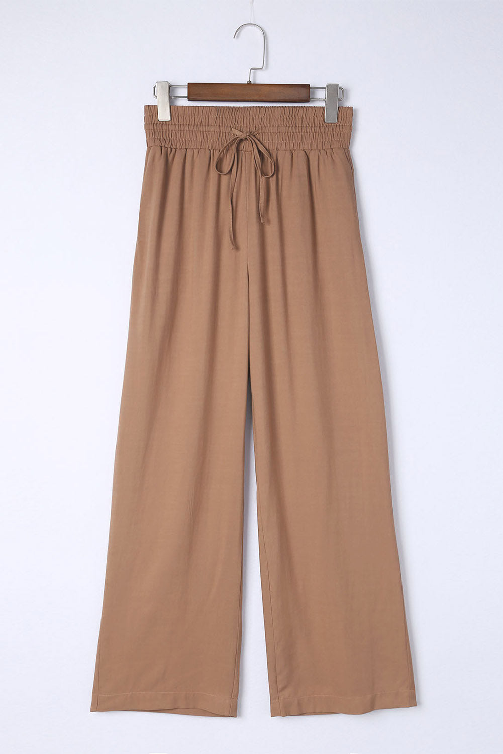 Pantalon large décontracté à taille élastique avec cordon de serrage marron