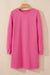 Solid Color Red Pink Textured Long Sleeve Straight Dress