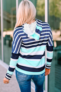 Multi-striped long sleeve drawstring hoodie