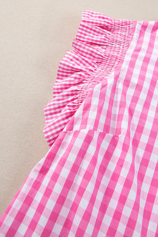 Flanty neck blouse and pink red plastered sleeves