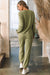 Laurel Green Waffle Knit Long Sleeve Drawstring Top Jogging Set