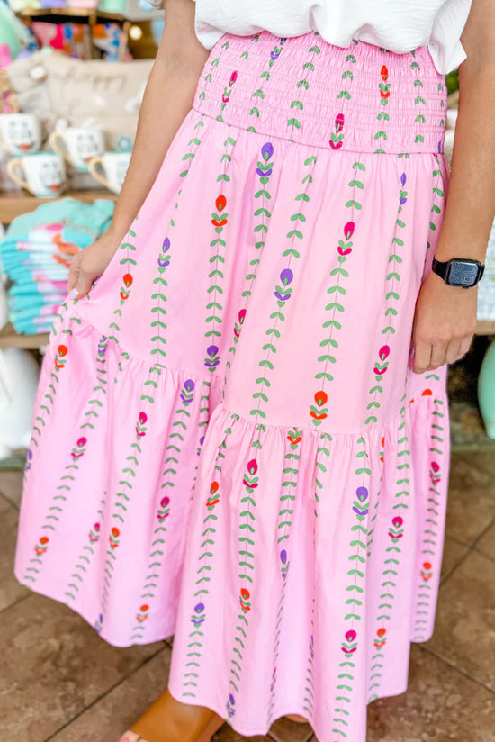 Rose printed long swallowed skirt on several levels