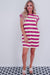 Straight t-shirt dress with pockets and short sleeves in pink stripes