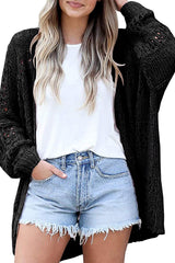 Cardigan décontracté noir à manches dolman en tricot creux-A WOMAN WE LOVE