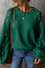 Pull à col rond et épaules tombantes perlées Evergreen