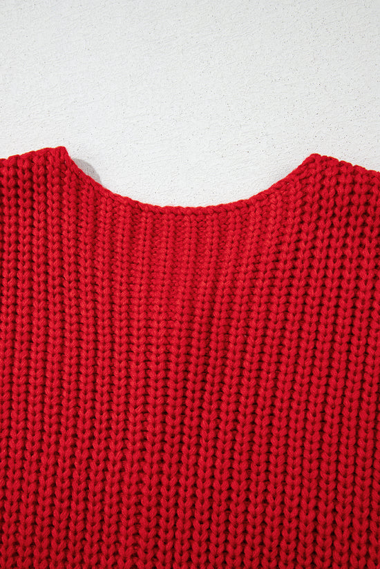 Buried -style buttoned knitted shot sweater with ardent red with side pockets