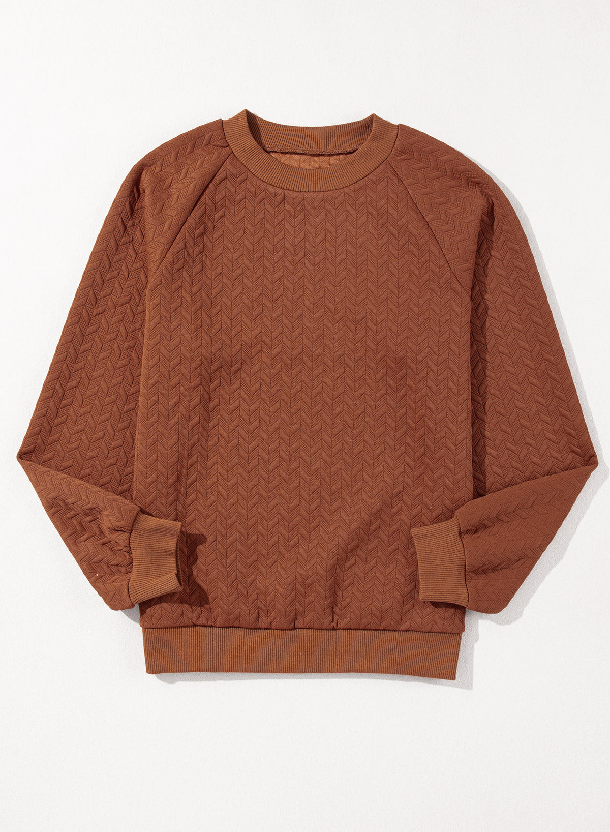 Sweat-shirt à manches raglan texturé uni marron