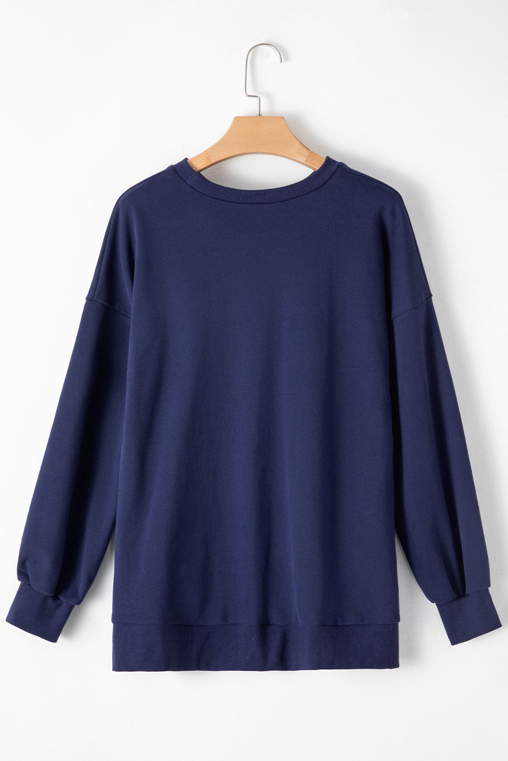 Marineblau fester O -Hals hoher niedriger Saumpullover Sweatshirt