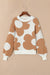 Khaki sweater with drooping shoulders and large flower motif *