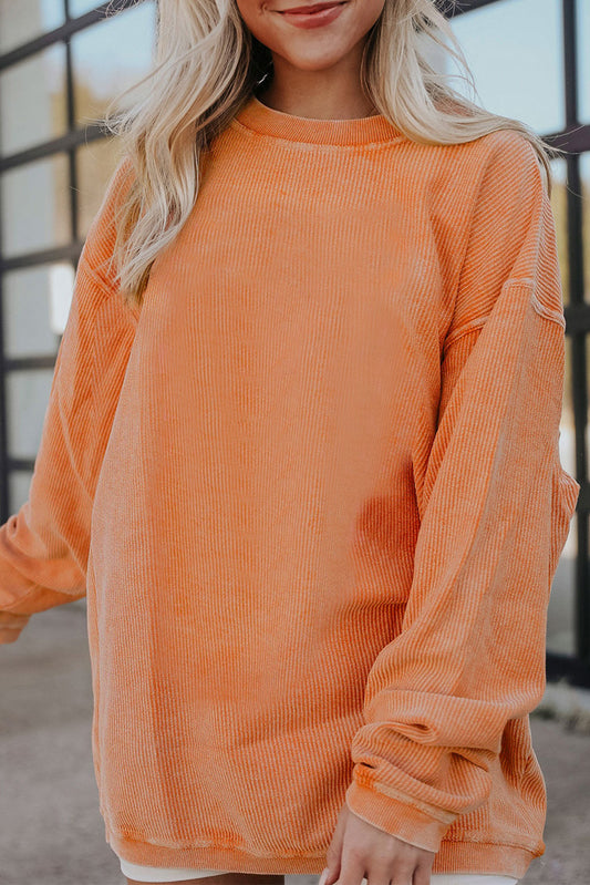 Übergroßer Sweatshirt mit orange gerippter, gerippt