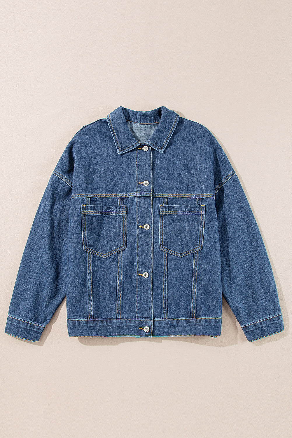 Veste en jean oversize délavée bleu foncé avec poches