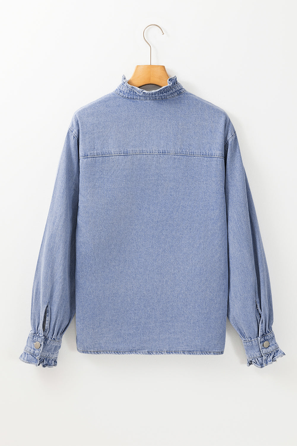 Beau Blue Ruffled Long Sleeve Buttoned Denim Shirt