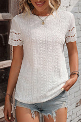 High white scalloped with short sleeves *