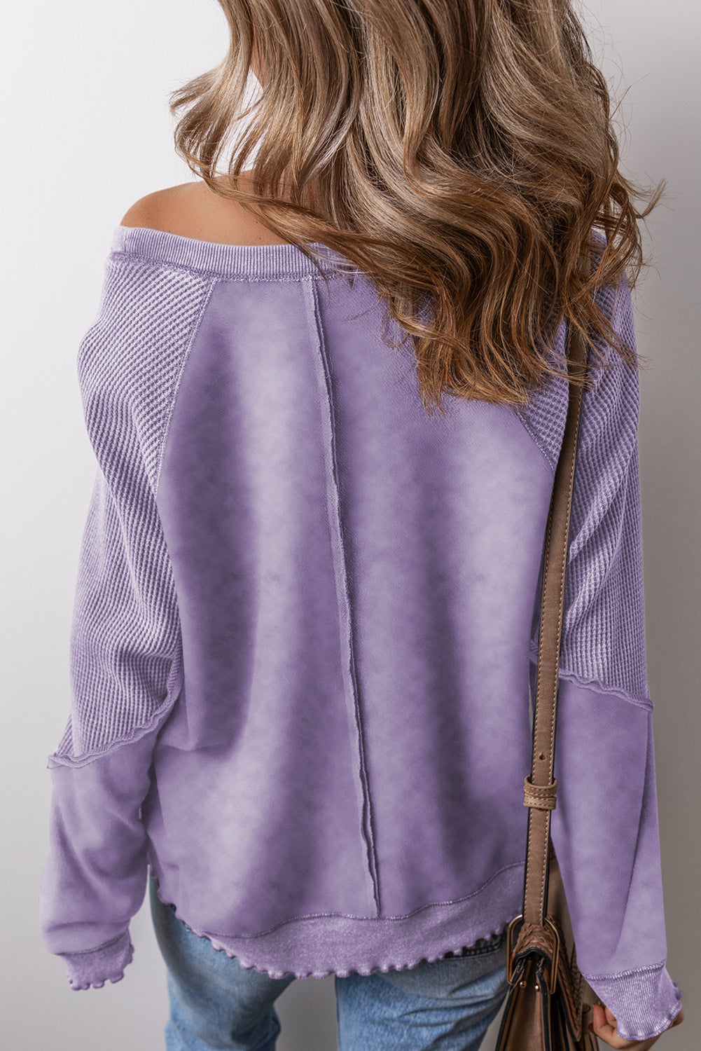 Orchid Petal Solid Waffle Muntiro in maglia Felpa per maniche Raglan