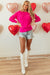 Pink Red Heart Shaped Crew Neck Drop Shoulder Sweater