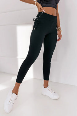 Black ribbed leggings with side laces