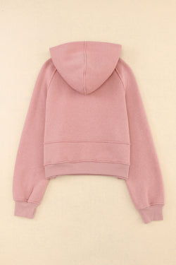 Pink hoodie with kangaroo pocket and quarter zip